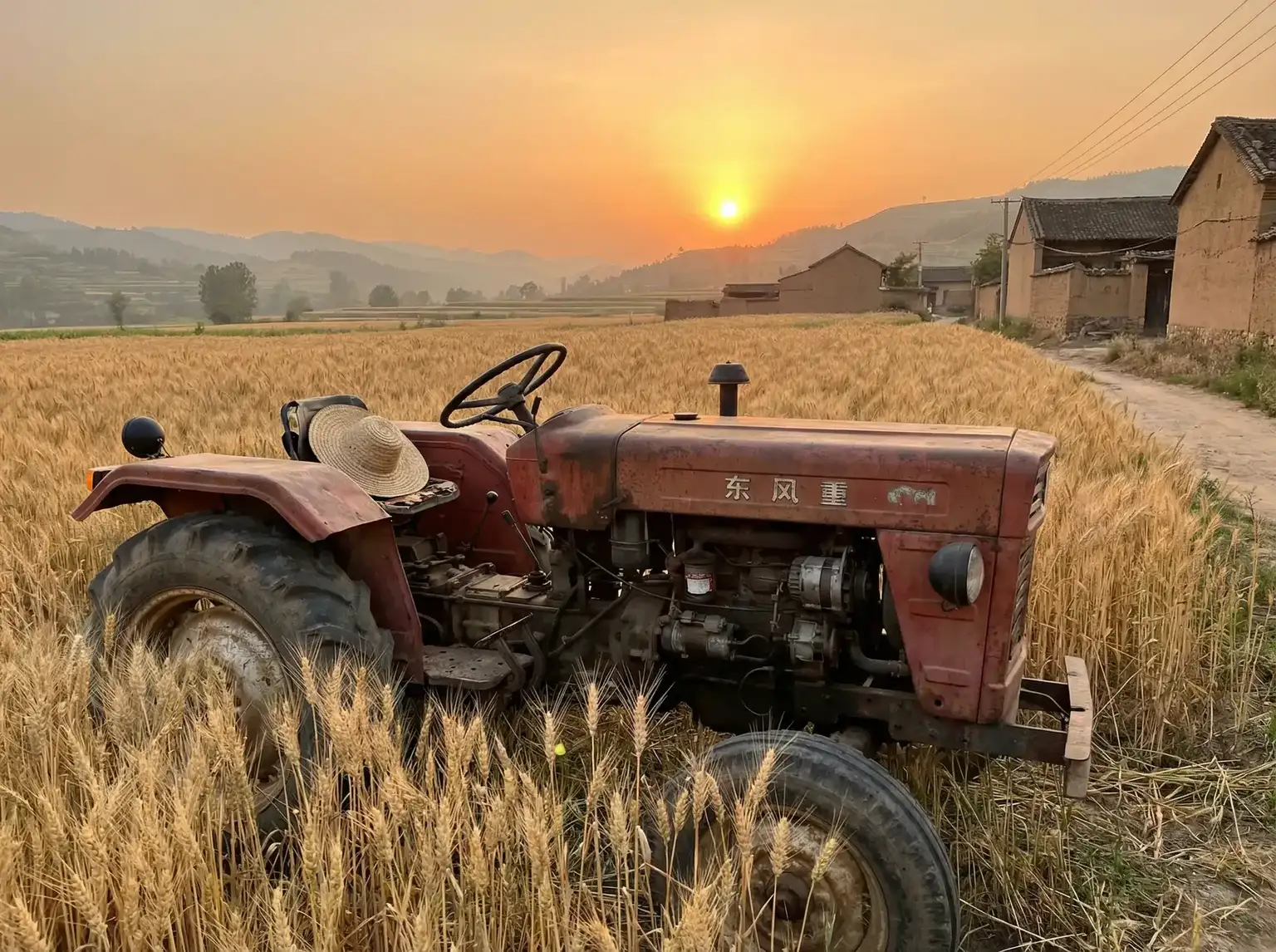 夕阳下的老式拖拉机停在麦田边 - 67194在线观看福利院 田间记忆